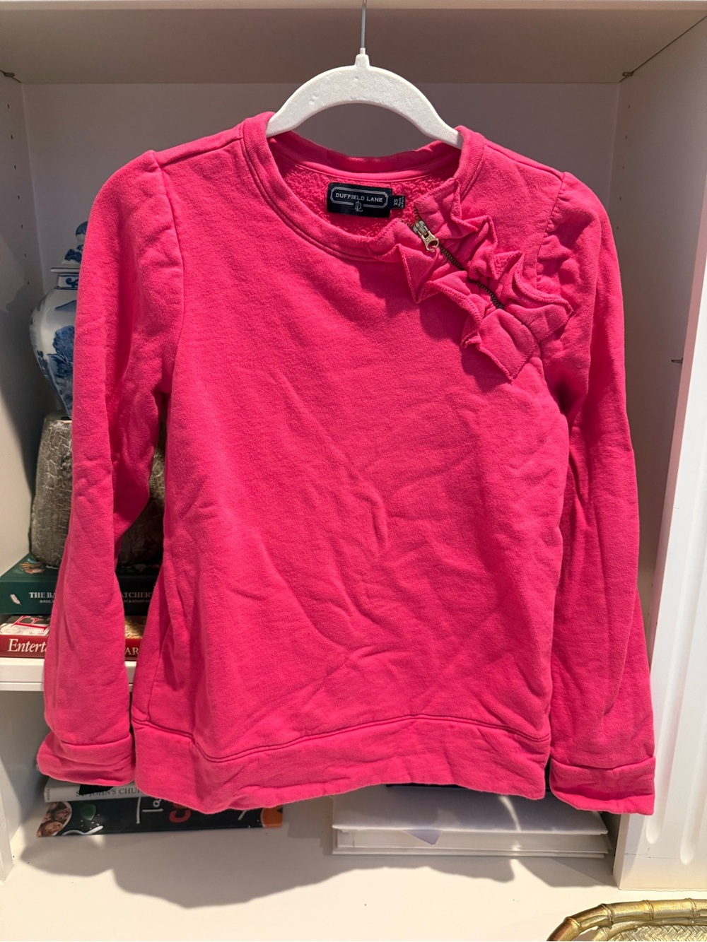 Duffield Lane Bright Pink Long-Sleeve Sweatshirt with Ruffle Zip Accent